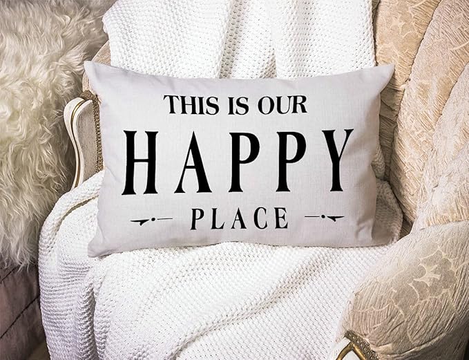 Pillow Covers with This is Our Happy Place Quotes 12" x 20" Lumbar Pillow - Image 3