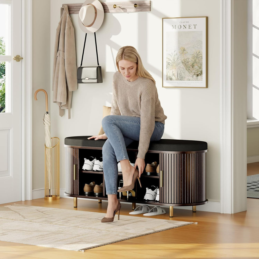 DHH 2-Tier Storage Bench,Wide Shoe Bench with Thickened Padded Seat Cushion, ...
