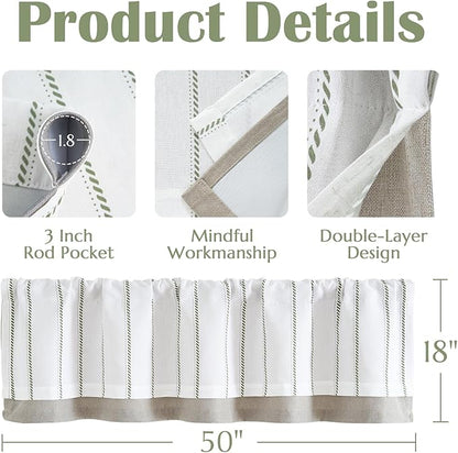 jinchan Nautical Valance Striped Linen Curtain 18 Inch Farmhouse Room Darkening - Image 8