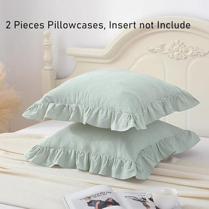 2 Pack Light Green/White Ruffle Plaid Throw Pillow Covers Farmhouse Gingham - Image 6