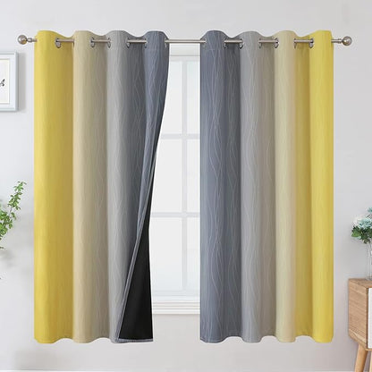 Ombre Gray and Yellow Blackout Curtains 63 Inch Length 2 panels, Full Room by ESTELARTEXTILER