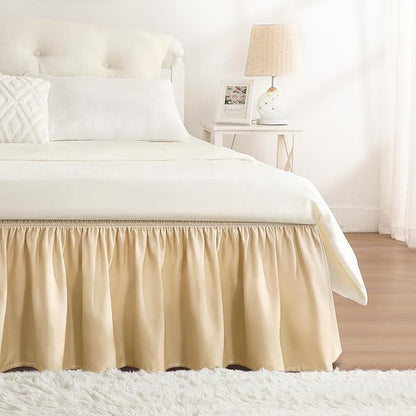 RIMELA Beige Bed Skirt King Size 18 Inch Drop, Wrap Around Elastic Bedskirt by RIMELABedSkirt