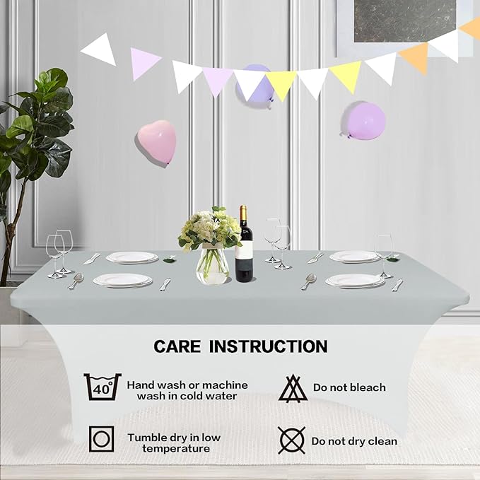 IVAPUPU 2 Pack 6FT Table Cloth for Rectangular Fitted Events Stretch Grey Table - Image 5