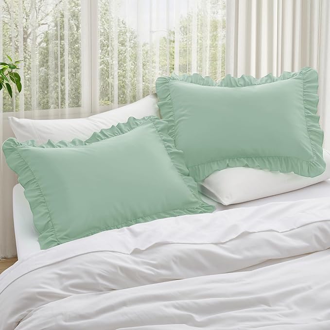 KKJIAF Ruffle Pillow Cases Queen Size Set of 2, Ruffled Pillow Covers - Image 2