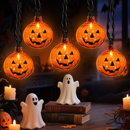 12Ft 20 LED Halloween Pumpkin String Lights Plug in Jack O Lantern Lights with Spooky Smile, 0.07W Energy-efficient LED Pumpkin Lights Outdoor Waterproof for Home Indoor Outdoor Halloween Decorations