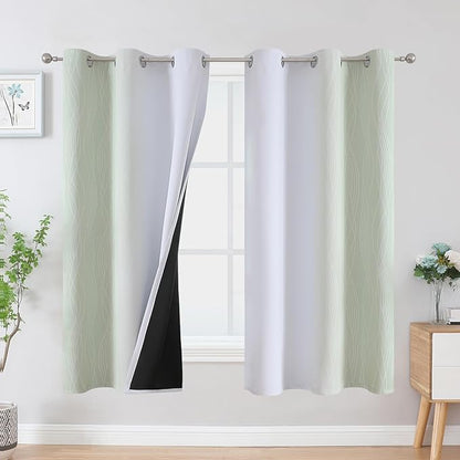 Estelar Textiler Sage and Greyish White Blackout Curtains & Drapes by ESTELARTEXTILER