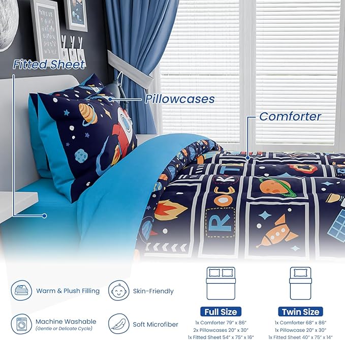 SANDJEST Space Bedding Twin for Boys, Ultra Soft Microfiber Comforter Bed Set - Image 6