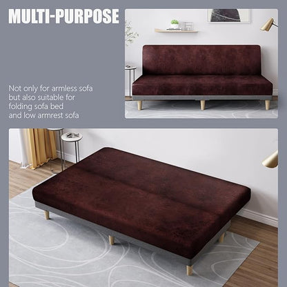 molasofa Leather Like Stretch Futon Slipcover Armless Futon Bed Sofa Cover - Image 5