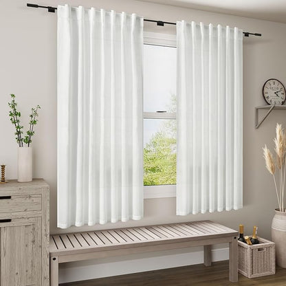 Nanspring White Linen Curtains for Bedroom Back Tab Light Filtering Privacy - Image 7
