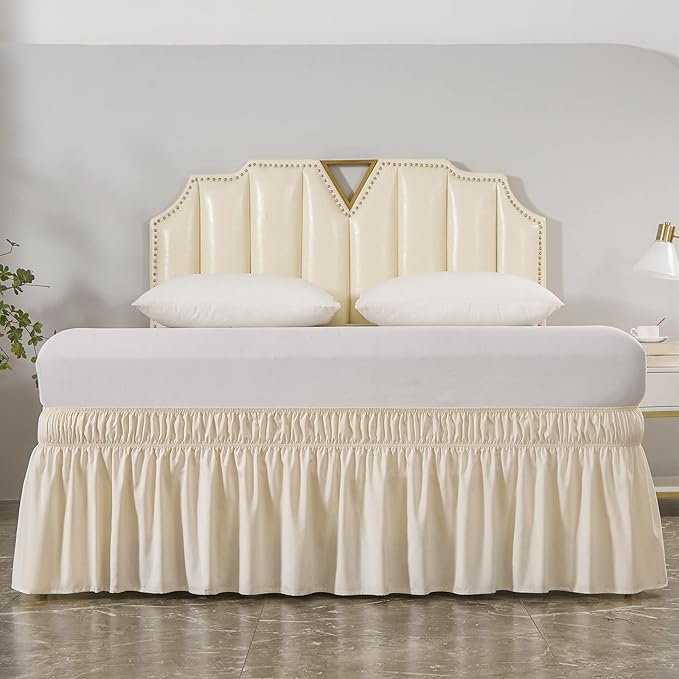 MEILA Wrap Around Bed Skirt Three Fabric Sides Elastic Dust Ruffled 24 Inch - Image 3