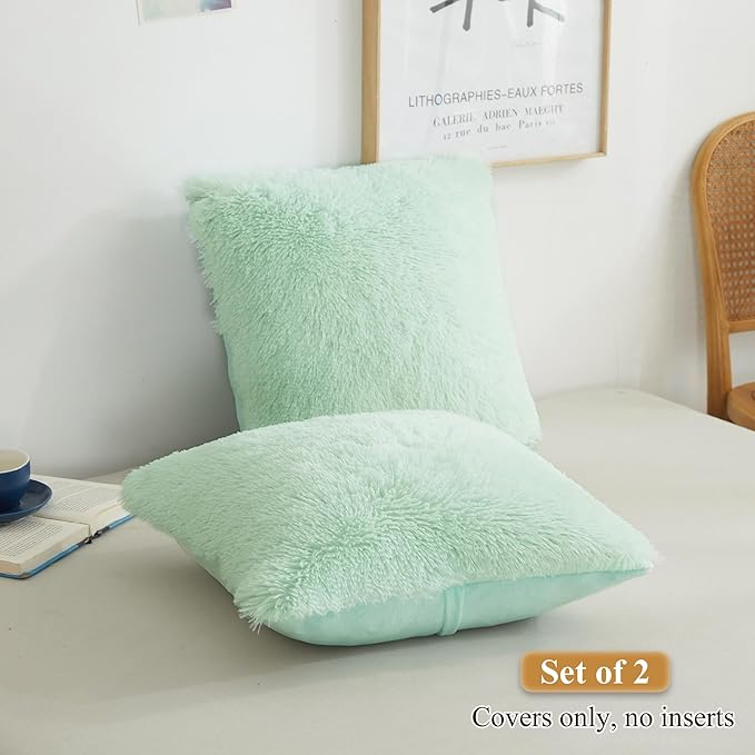 XeGe Faux Fur Throw Pillow Covers, Shaggy Fluffy Cushion Covers, Plush Furry - Image 2