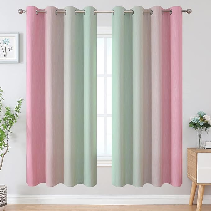 Estelar Textiler Ombre Sage Green and Pink Blackout Curtains - Image 2