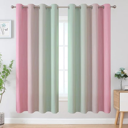 Estelar Textiler Ombre Sage Green and Pink Blackout Curtains - Image 2