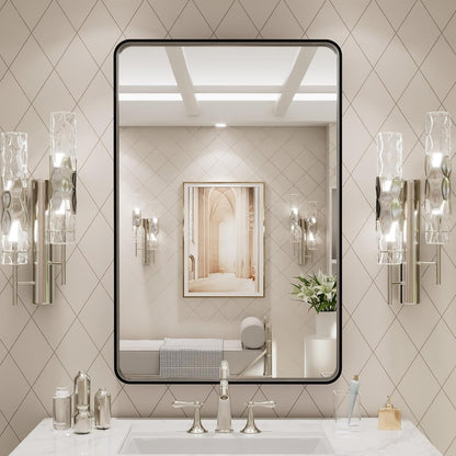 loaao 24x30 inch black metal framed bathroom mirror on a desk or shelf