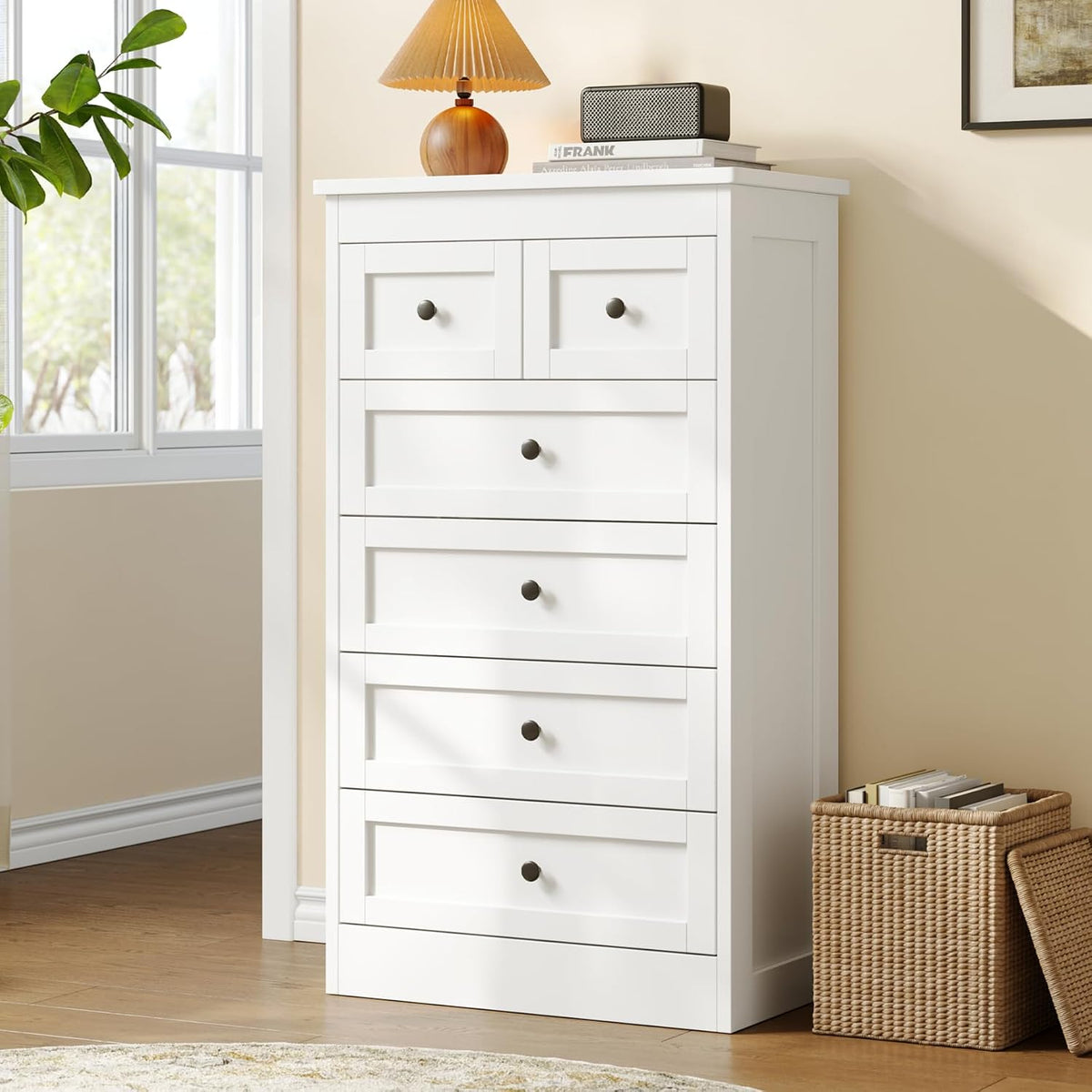 wanan tall 6 drawer dresser for bedroom, white, main product view