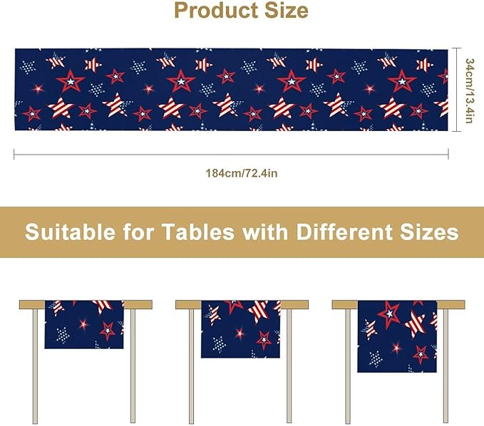 4th of July Patriotic Table Runner, Memorial Day Independence Day Freedom Stars - Image 7