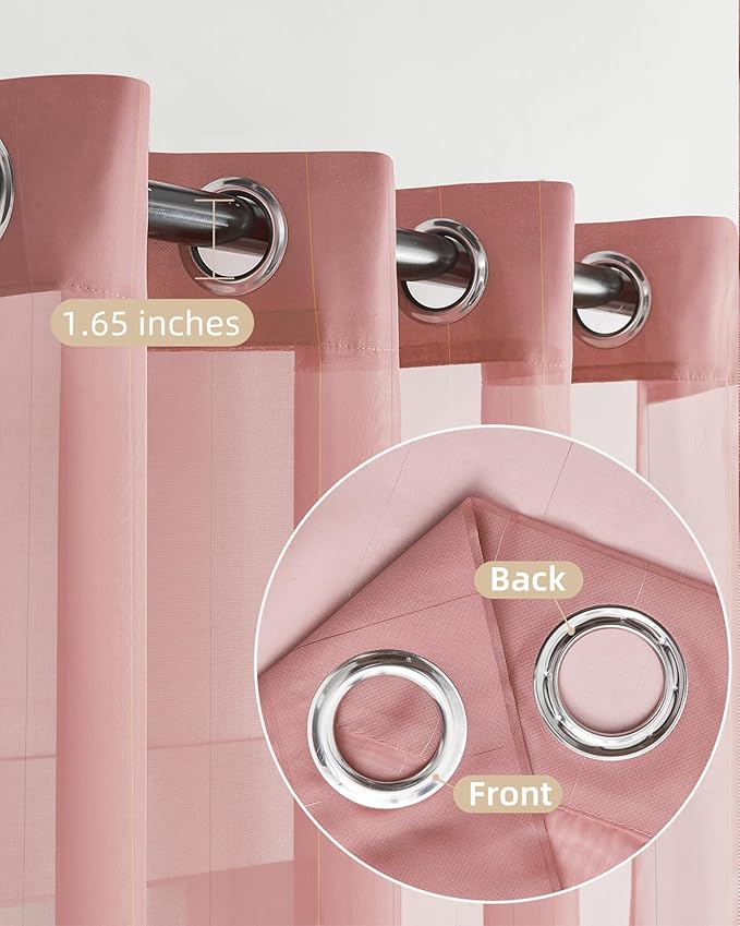 Stripe Pink Sheer Curtains 84 inch Length 2 Panels Grommets Top Semi - Image 2