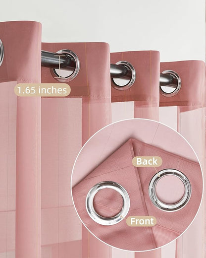 Stripe Pink Sheer Curtains 84 inch Length 2 Panels Grommets Top Semi - Image 2