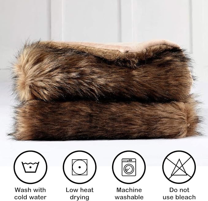 Luxury Plush Faux Fur Blanket King Size, Long Pile Brown - Image 5