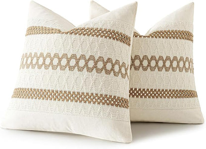 MIULEE Set of 2 Neutral Boho Decorative Pillow Covers 16x16 Inch Farmhouse - Image 8