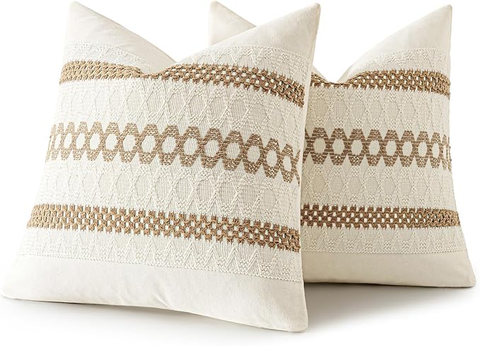 MIULEE Set of 2 Neutral Boho Decorative Pillow Covers 18x18 Inch Farmhouse - Image 8