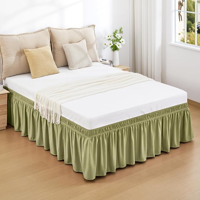 RIMELA Sage Green Bed Skirt King Size 15 Inch Drop, Elastic Bed Skirting - Image 6