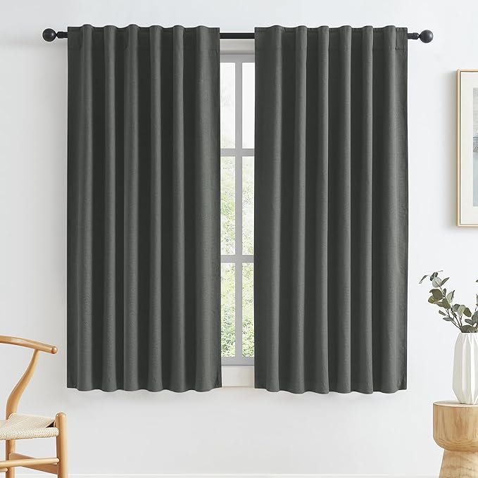 KEQIAOSUOCAI 100% Blackout Linen Curtains, Full Shade Complete Light Blocking by KEQIAOSUOCAI