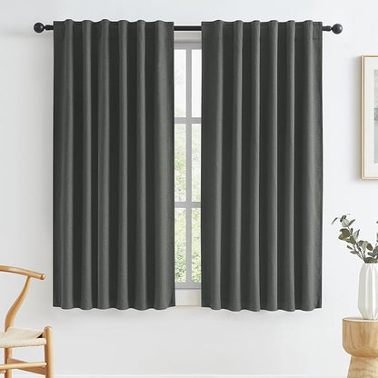 KEQIAOSUOCAI 100% Blackout Linen Curtains, Full Shade Complete Light Blocking by KEQIAOSUOCAI