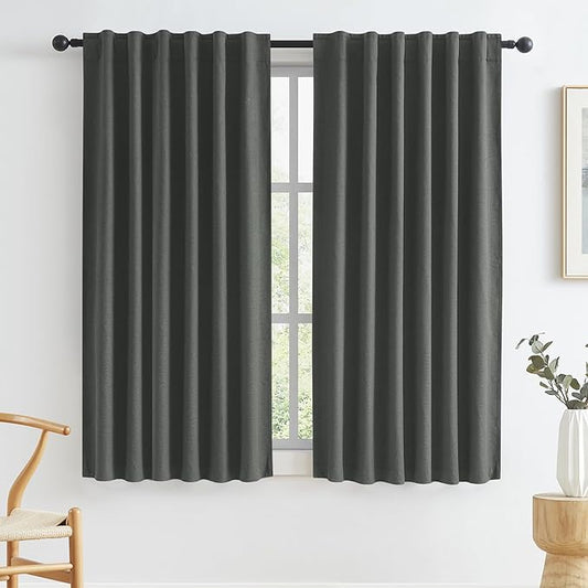KEQIAOSUOCAI 100% Blackout Linen Curtains, Full Shade Complete Light Blocking by KEQIAOSUOCAI