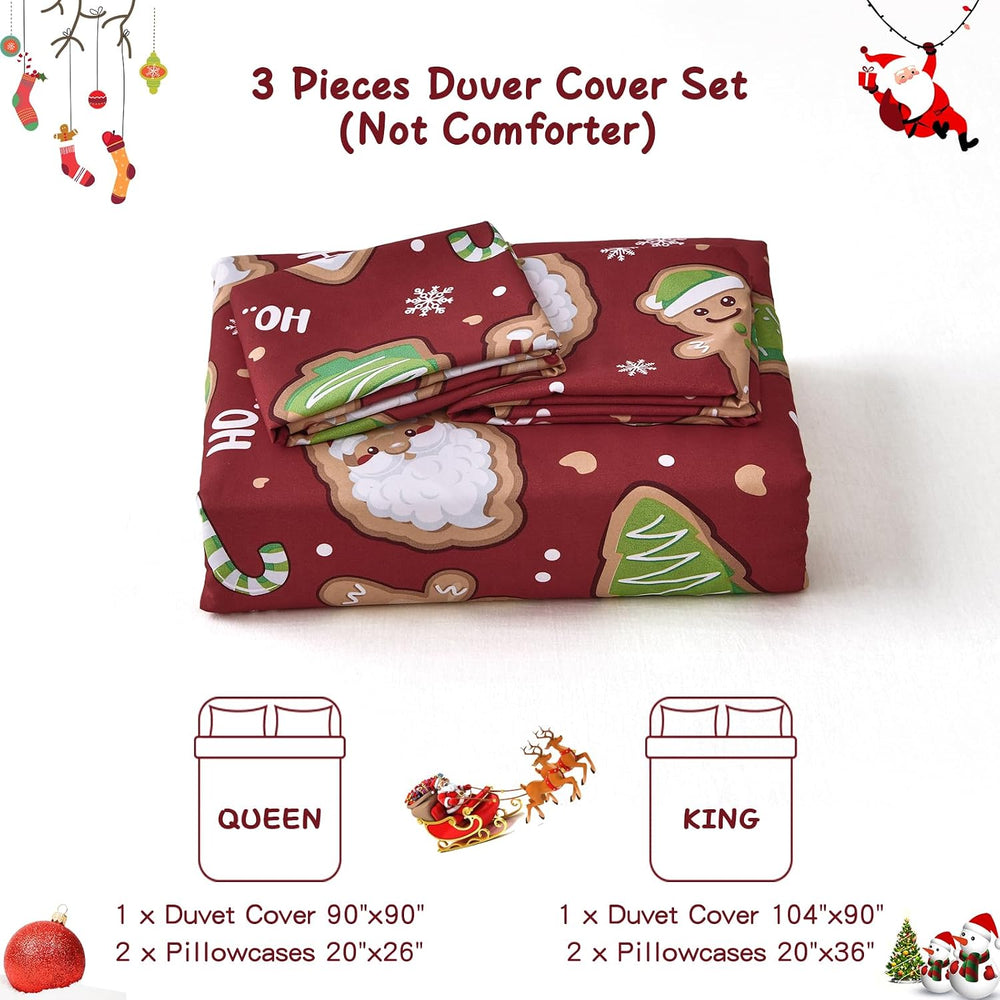 Luxudecor Christmas Duvet Cover Set Queen Size 3 Pieces,Red Christmas Duvet C...