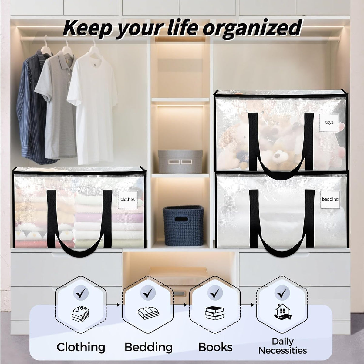ukeetap 8 pack extra large clothes storage bins on a desk or shelf