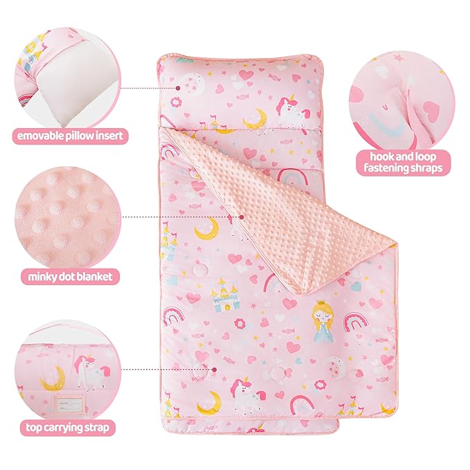 Viviland Toddler Kid Nap Mat for Preschool, Girls Pink Princess Daycare - Image 2