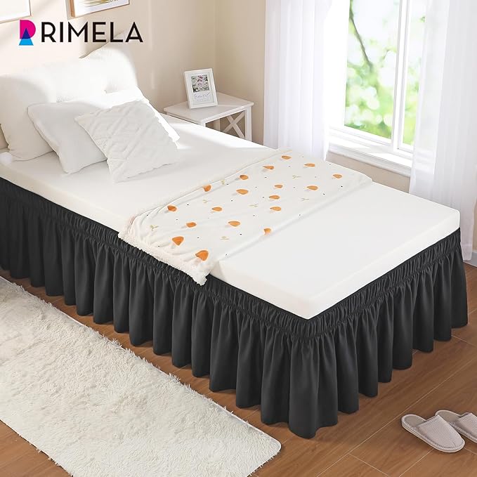 RIMELA Black Bed Skirt Twin Size 15 Inch Drop, Elastic Bed Skirting - Image 7