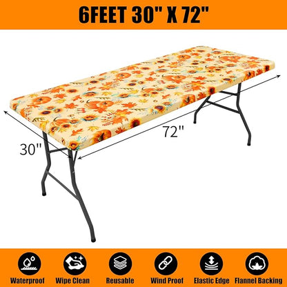Smiry Plastic Thanksgiving Tablecloth, Sunflower & Pumpkin Wipeable Flannel - Image 7