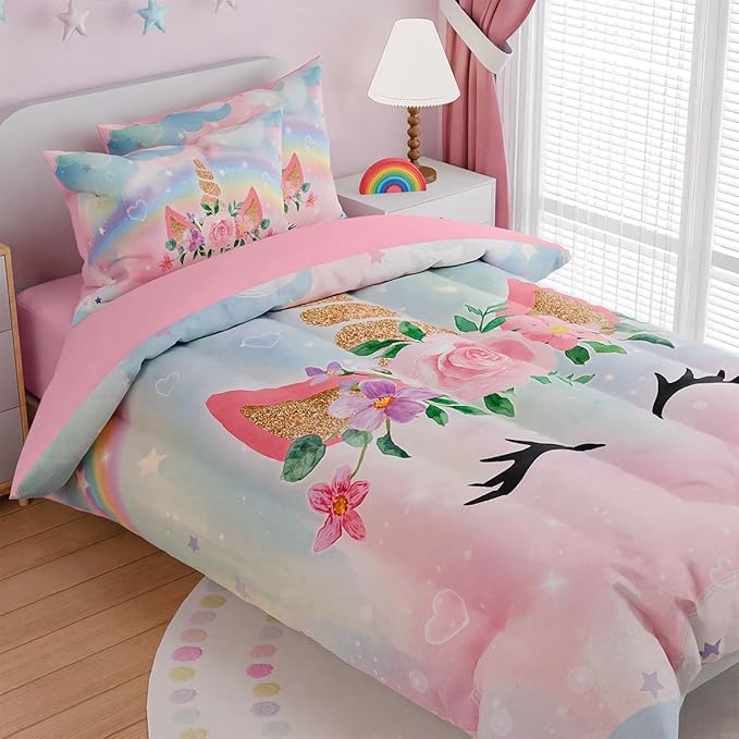 SANDJEST Unicorns Bedding Set for Girls Kids Teen Tween, Ultra Soft Microfiber - Image 3