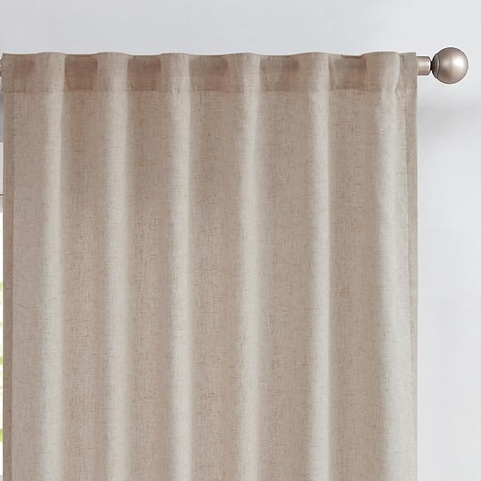 jinchan Linen Curtains with Privacy Lining 63 Inch Length Taupe Brown Farmhouse by JINCHAN