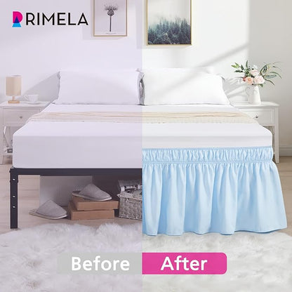 RIMELA Light Blue Bed Skirt King Size 15 Inch Drop, Elastic Bed Skirting - Image 3