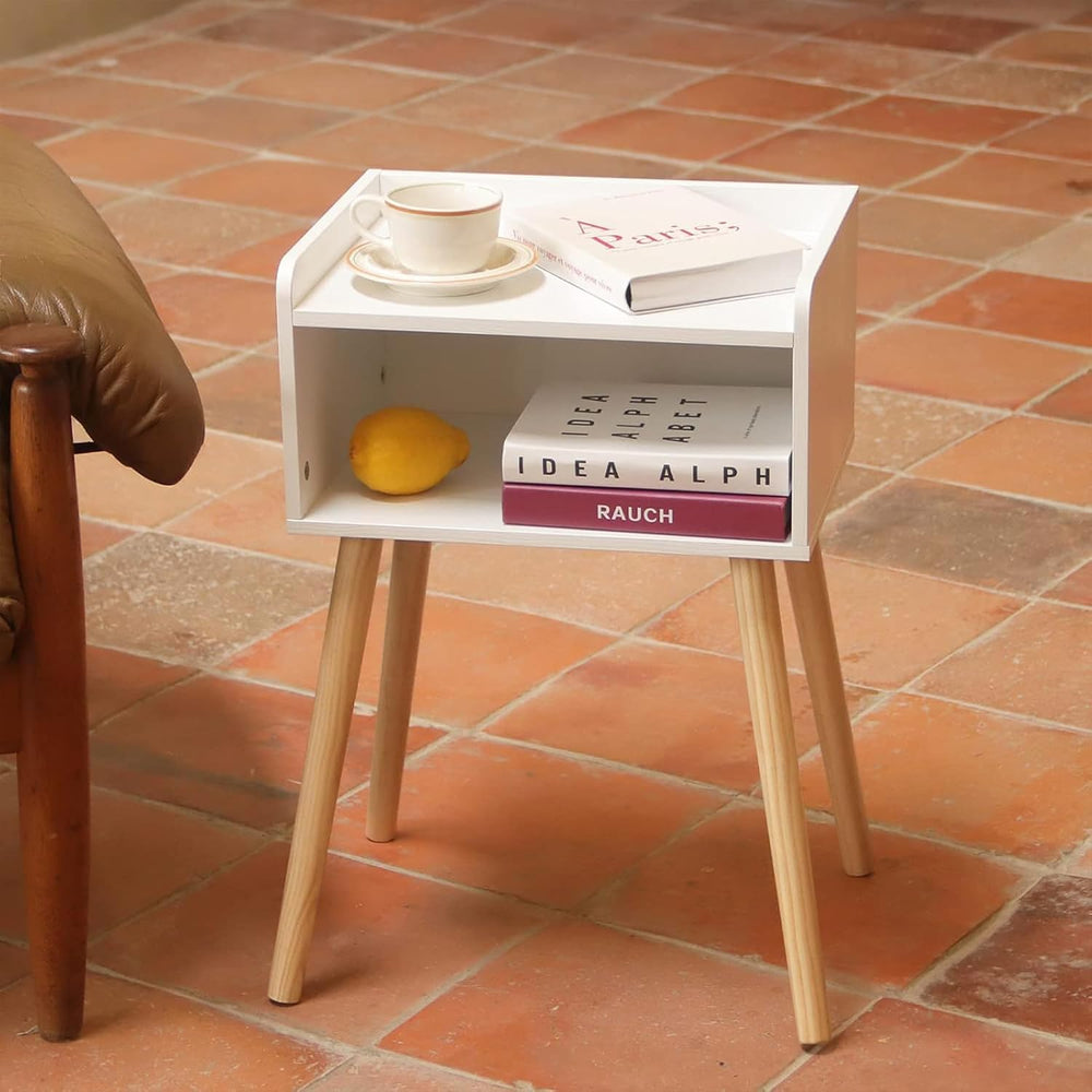 White Nightstand, Small Bedside Table for Small Spaces