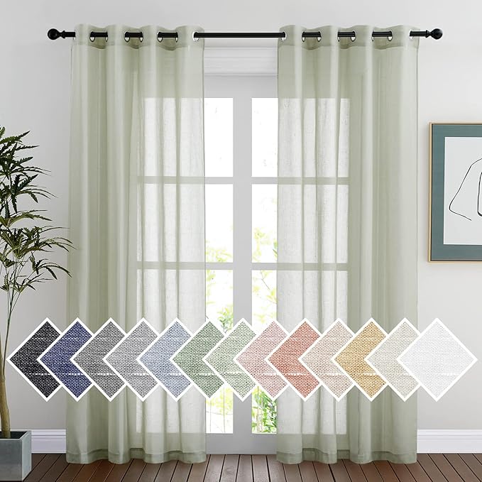 NICETOWN Linen Sheer sage green Curtains 84 inch Length by NICETOWN
