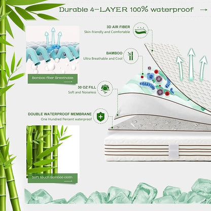 GRT Twin Size Waterproof Mattress Protector Rayon Bamboo - Image 2