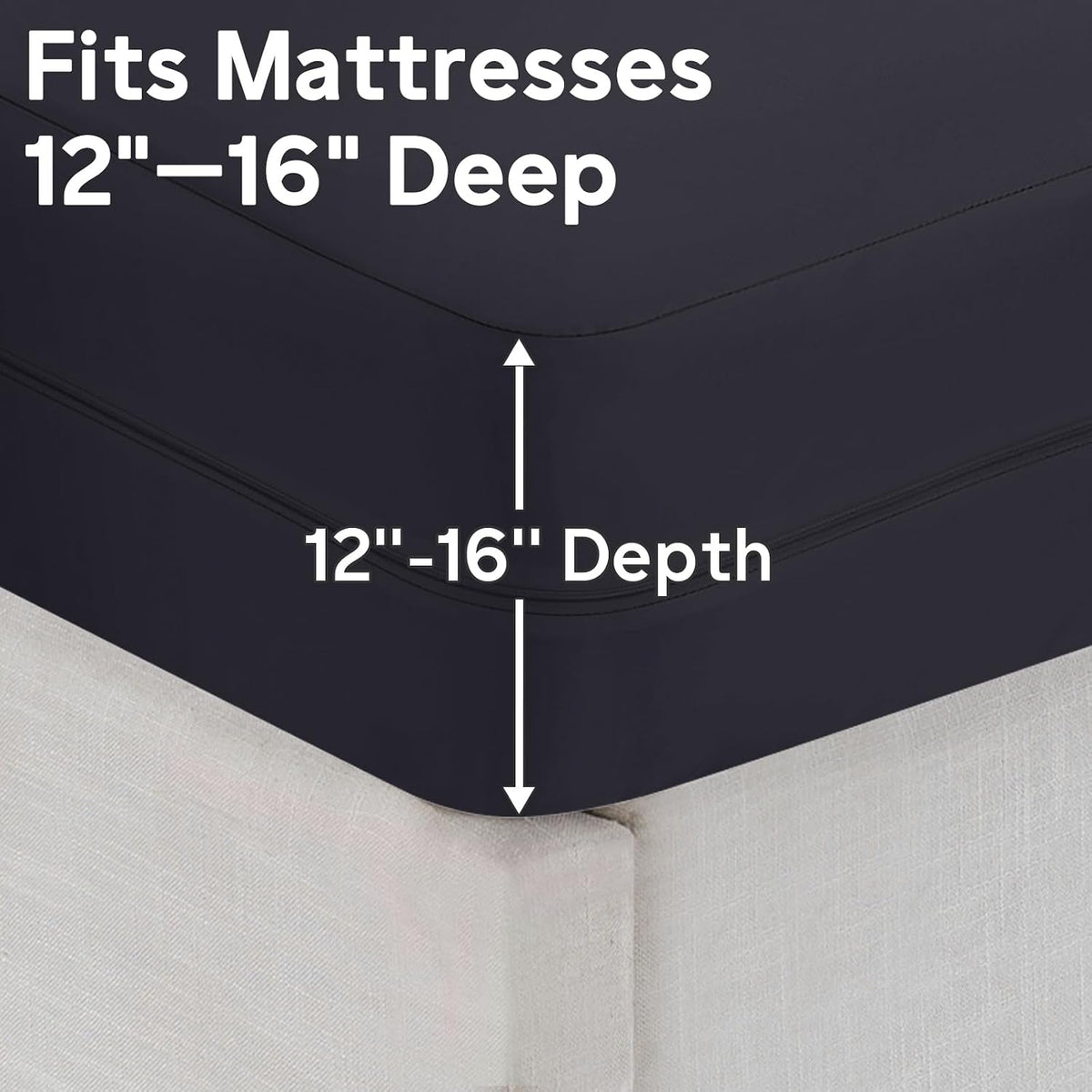 full size mattress protector waterproof (12’’-16” depth) showing dimensions