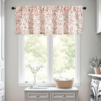 Leeva Faux Linen Leaves Print Kitchen Valances - Image 2