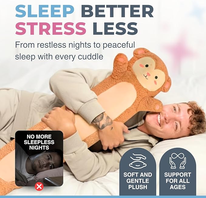 Monkey Plush Body Pillow for Kids | Long Stuffed Animal Cuddle Pillow | Soft - Image 2
