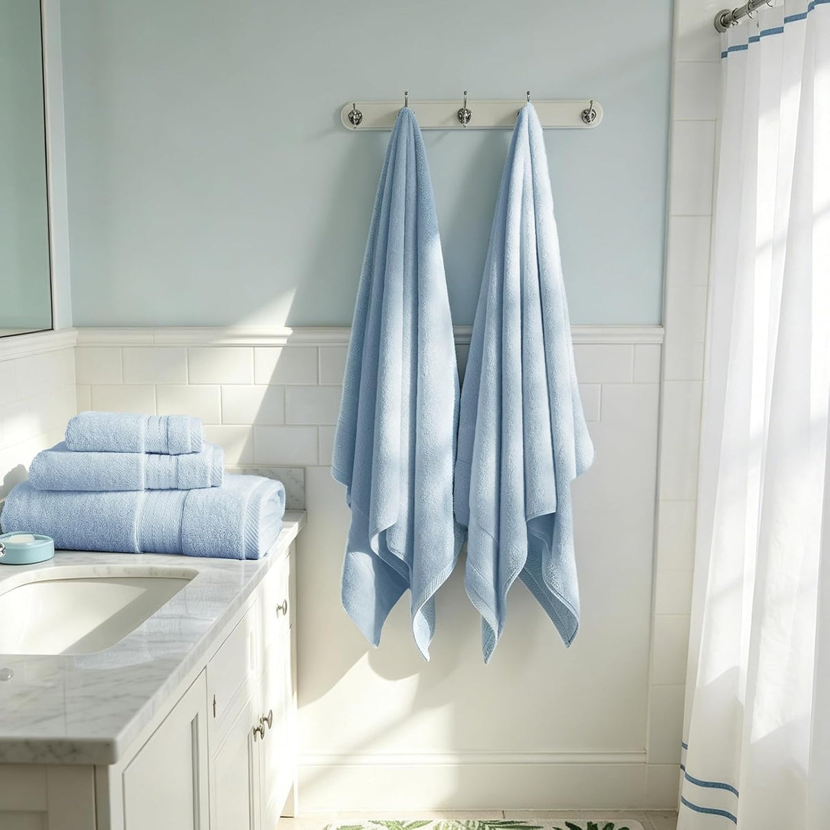 cozyart luxury bath towels 4 pcs, 27x54 650 on a desk or shelf