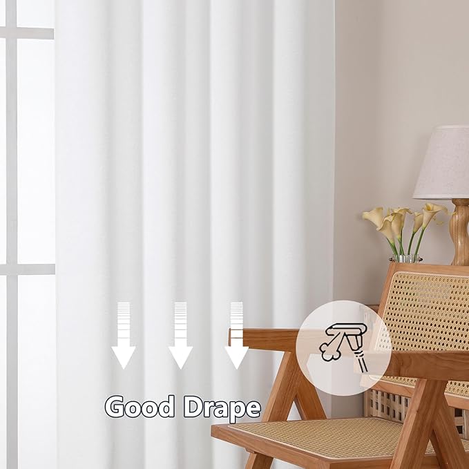 Gwine White Short Curtains 24 Inch Length 2 Panels, Light Filtering Textured - Image 6