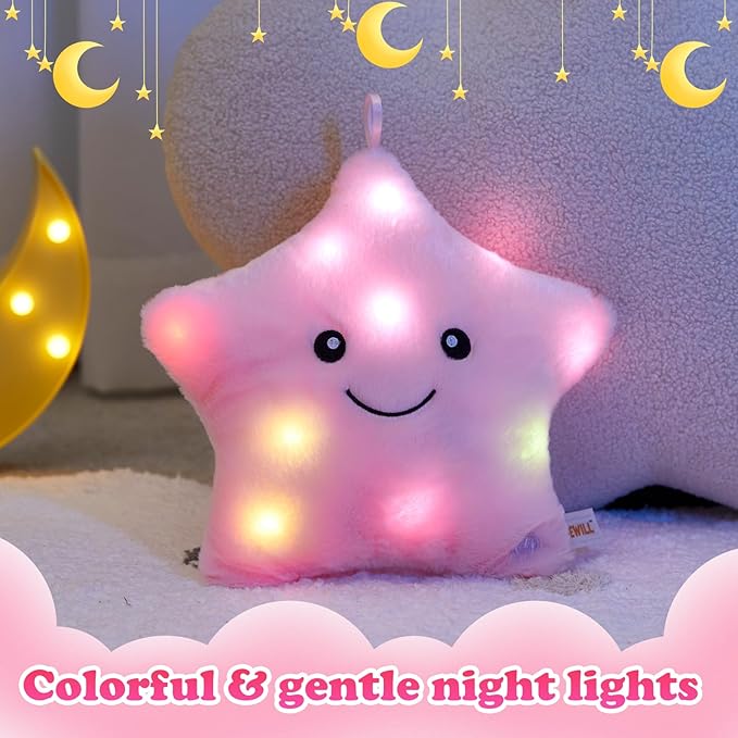 WEWILL 9'' LED Twinkle Star Soft Plush Pillow Toys Glowing Stuffed Star Light - Image 2