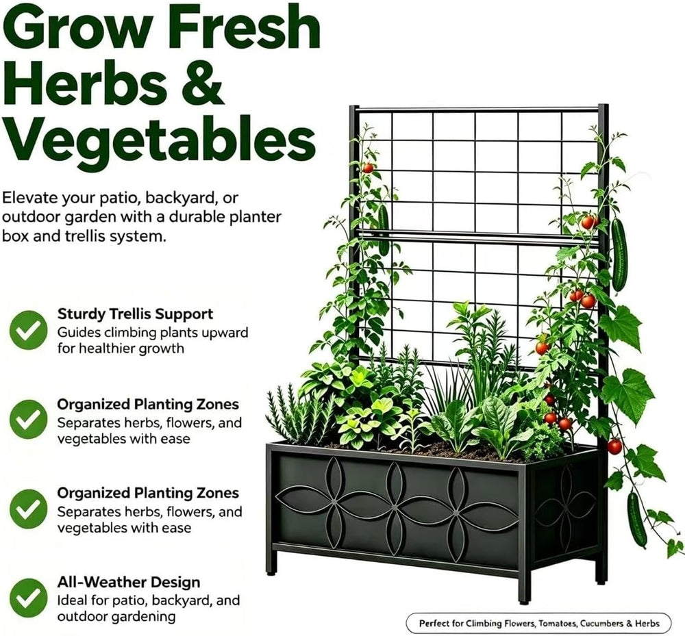 Zhongma Sturdy Raised Garden Bed with Trellis (15.75 x 35.43 x 48.8 in) for V...