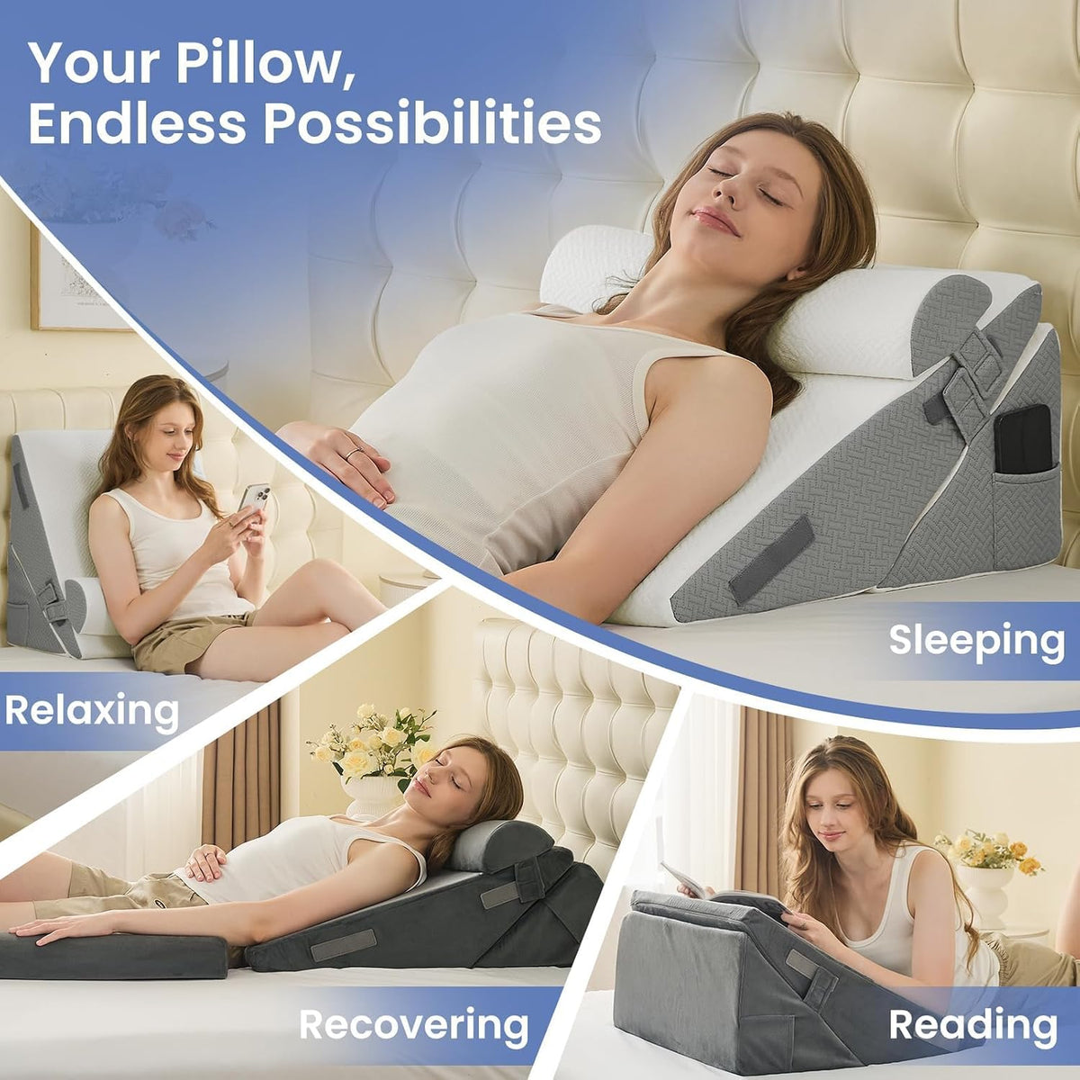 sasttie adjustable wedge pillow set for after surgery, view 9
