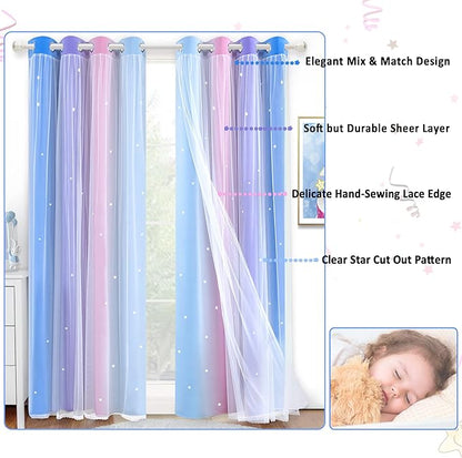 Kinryb Christmas Colorful Stripe Star Cut-Out Blackout Curtains - Image 2