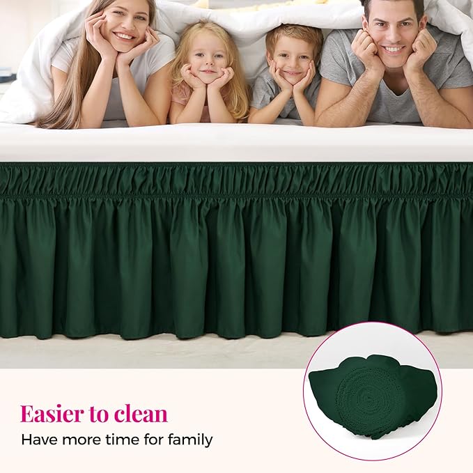 RIMELA Dark Green Bed Skirt Queen Size 15 Inch Drop, Elastic Bed Skirting - Image 6